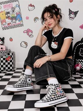Converse x Hello Kitty & Friends Gingham High Top Sneakers Sanrio Kawaii